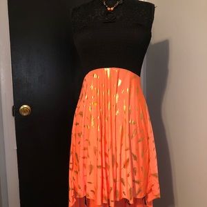 High low sleeveless orange dress
